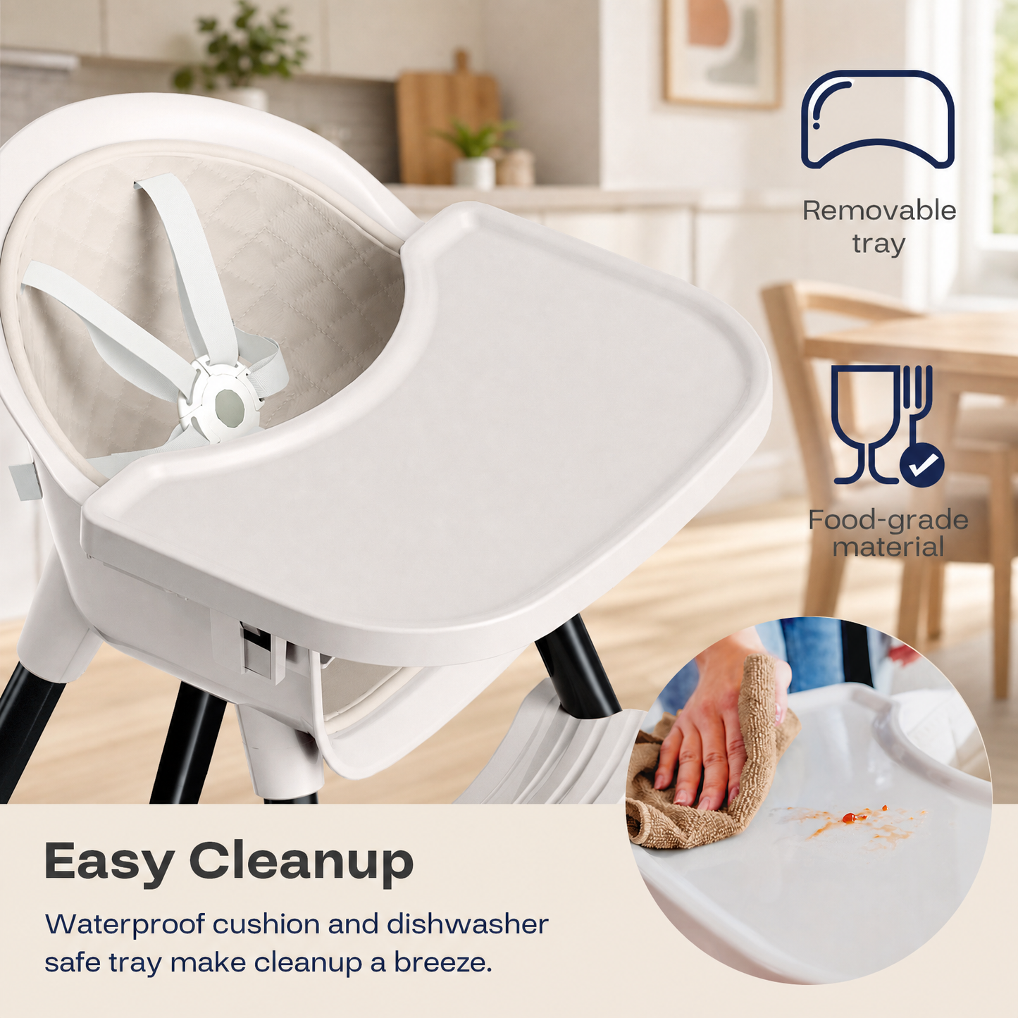 3-in-1 Wooden High Chair for Babies and Toddlers Easy Clean Baby Feeding Chair with Sponge Cushion Black