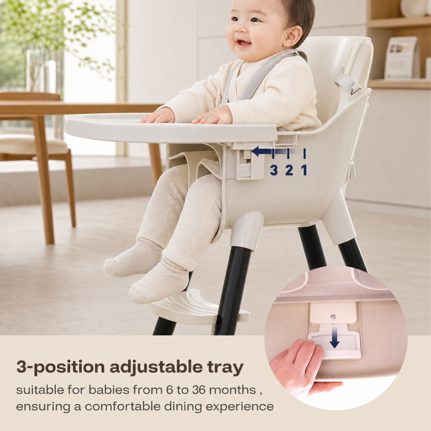 3-in-1 Wooden High Chair for Babies and Toddlers Easy Clean Baby Feeding Chair with Sponge Cushion Black