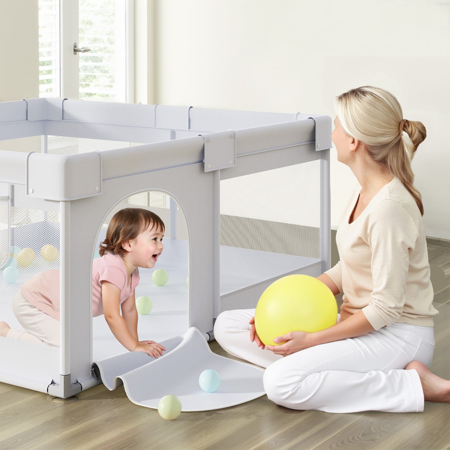 47x47inch Spacious Baby Playpen Playpen for Babies and Toddlers Play Yard for Apartment Indoor Extra Large Baby Activity Center Gray
