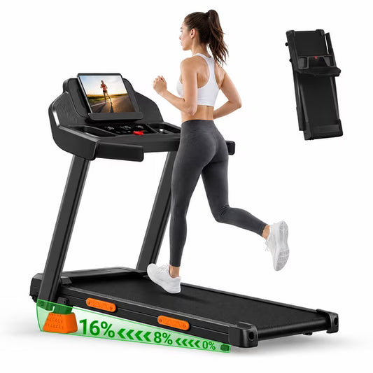 15% Incline Folding Treadmill for Home, 3.0HP Motor, 400LB Capacity, Portable Walking Pad with Handrails & 3 LED Displays