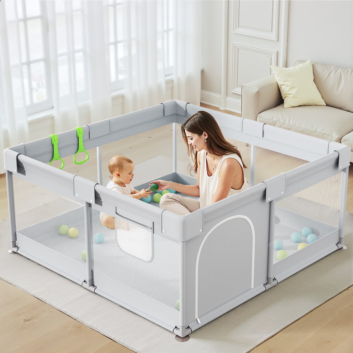 47x47inch Spacious Baby Playpen Playpen for Babies and Toddlers Play Yard for Apartment Indoor Extra Large Baby Activity Center Gray