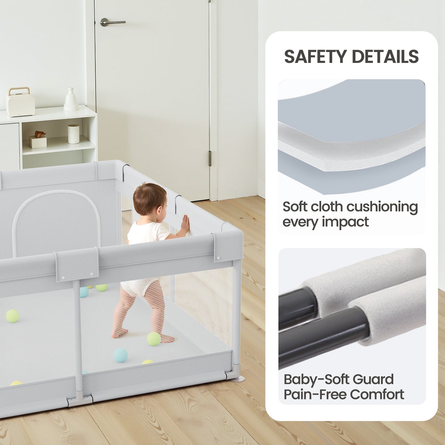 47x47inch Spacious Baby Playpen Playpen for Babies and Toddlers Play Yard for Apartment Indoor Extra Large Baby Activity Center Gray