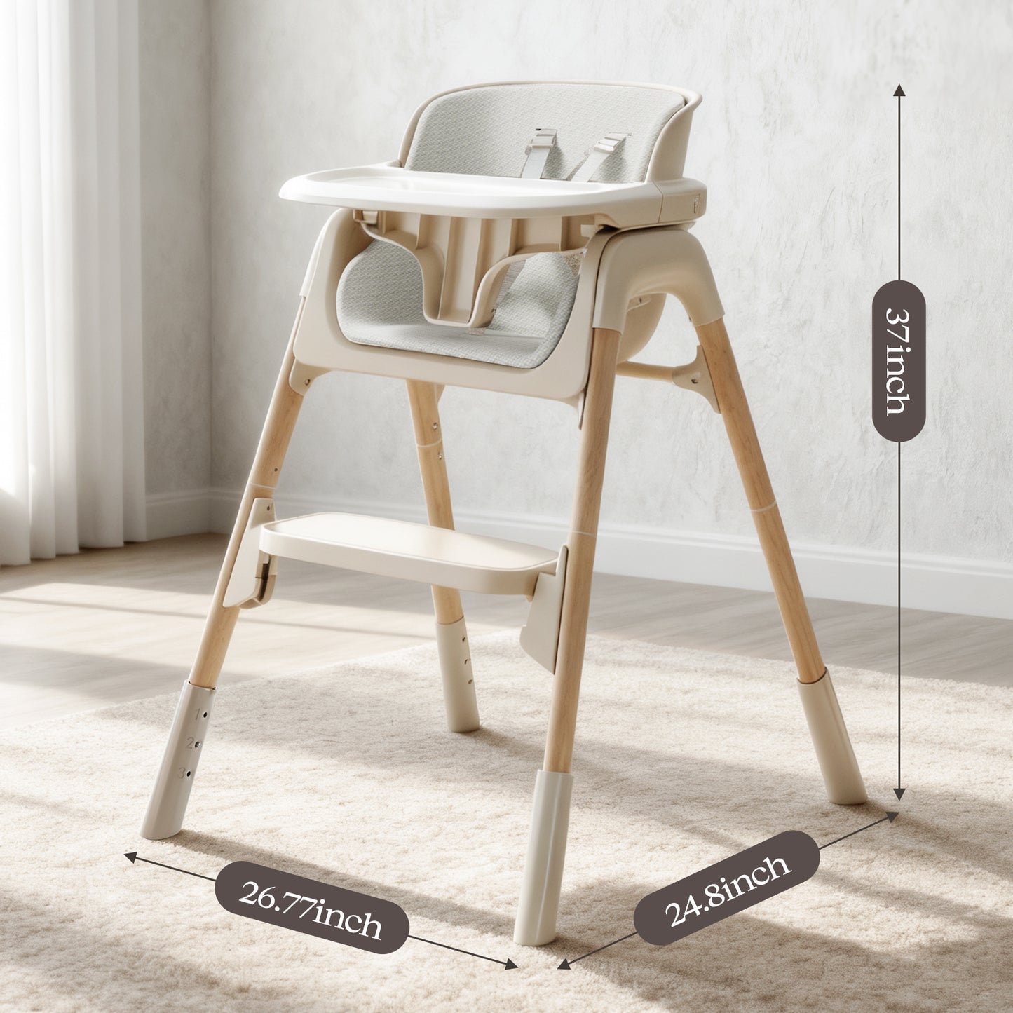 4-in-1 Baby Feeding Chairs with Detachable Dishwasher Tray for Babies and Toddlers Easy Clean High chair, Beige
