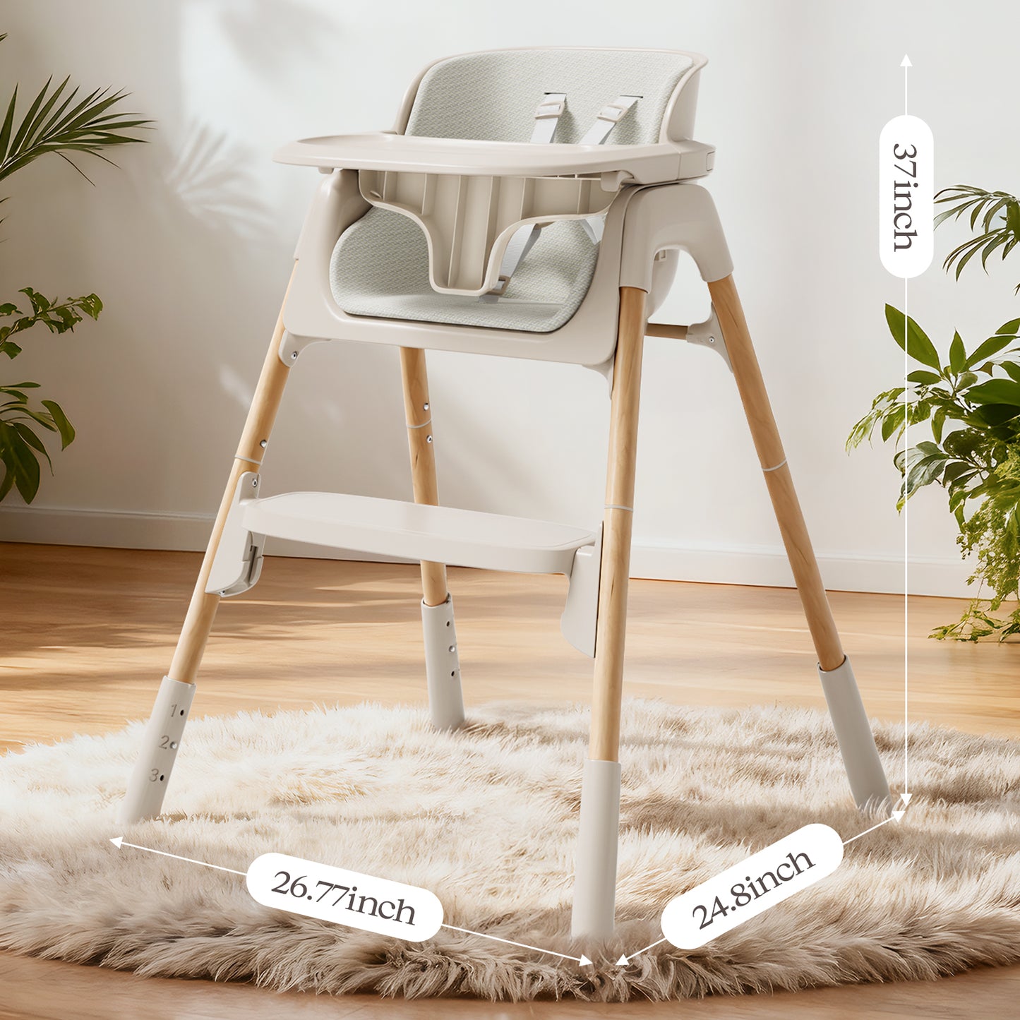 4-in-1 Baby Feeding Chairs with Detachable Dishwasher Tray for Babies and Toddlers Easy Clean High chair, Beige