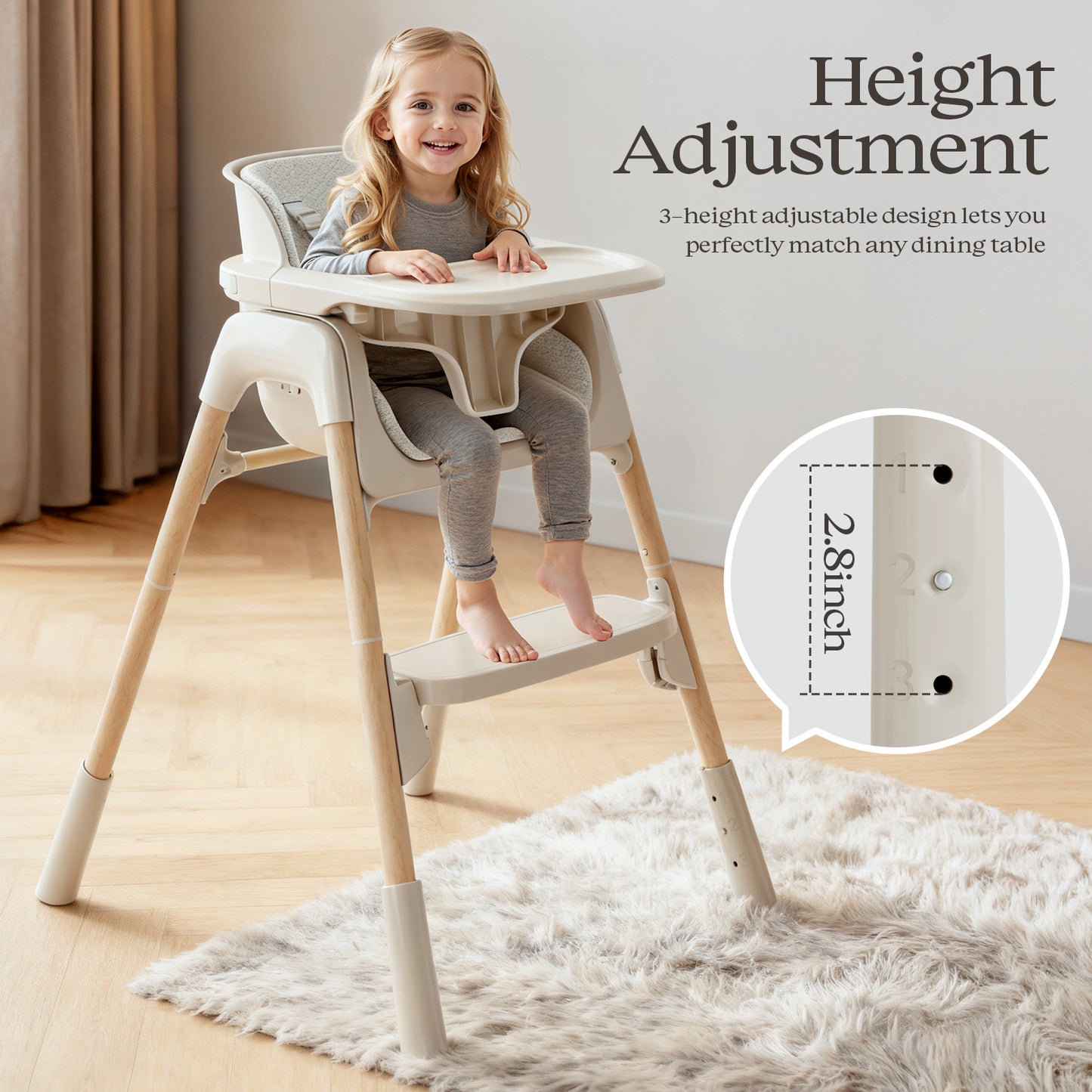 4-in-1 Baby Feeding Chairs with Detachable Dishwasher Tray for Babies and Toddlers Easy Clean High chair, Beige