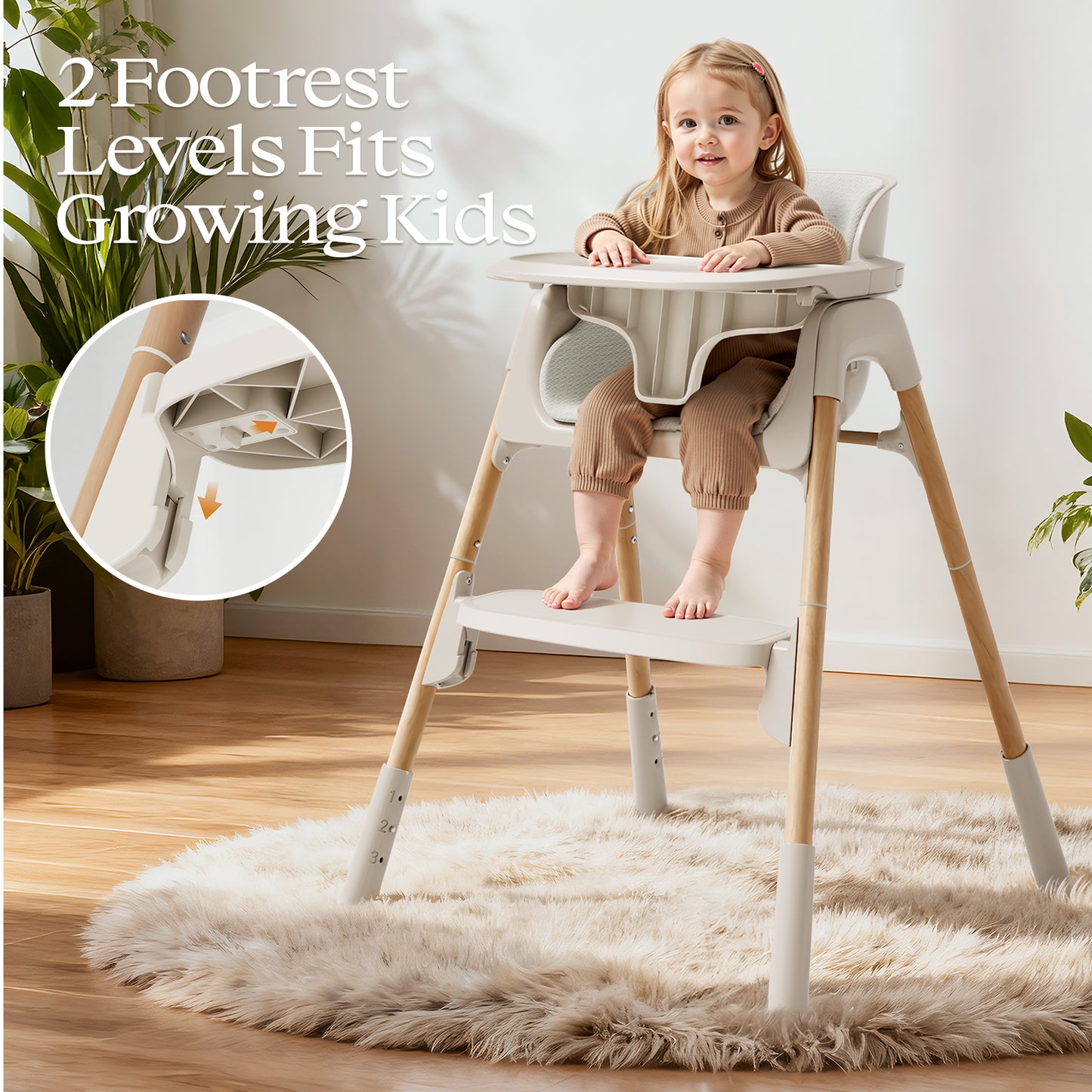 4-in-1 Baby Feeding Chairs with Detachable Dishwasher Tray for Babies and Toddlers Easy Clean High chair, Beige