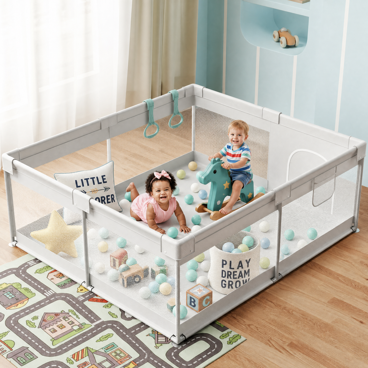 Extra Large Baby Playpen 59x59 Play Pen for Babies and Toddlers Kids Safe Play Yard Baby Fence with Door Gary