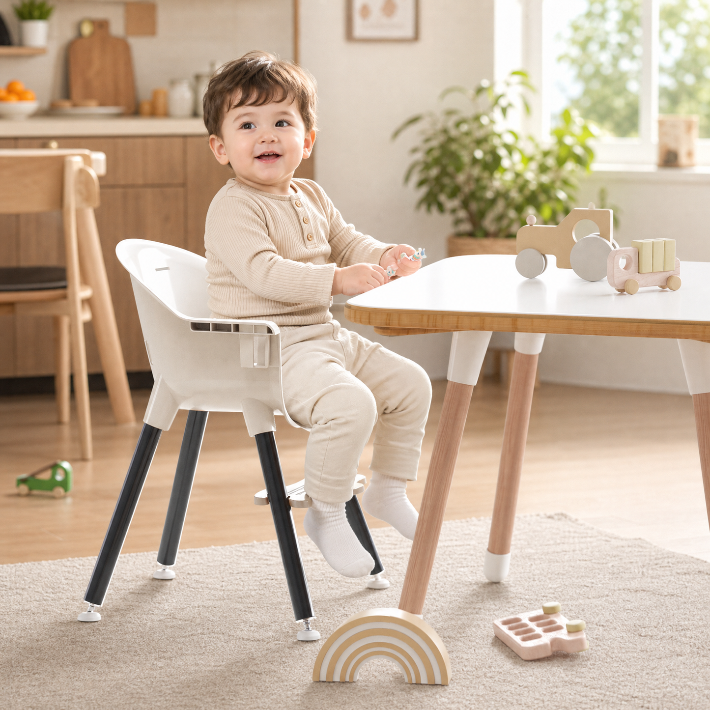 3-in-1 Wooden High Chair for Babies and Toddlers Easy Clean Baby Feeding Chair with Sponge Cushion Black