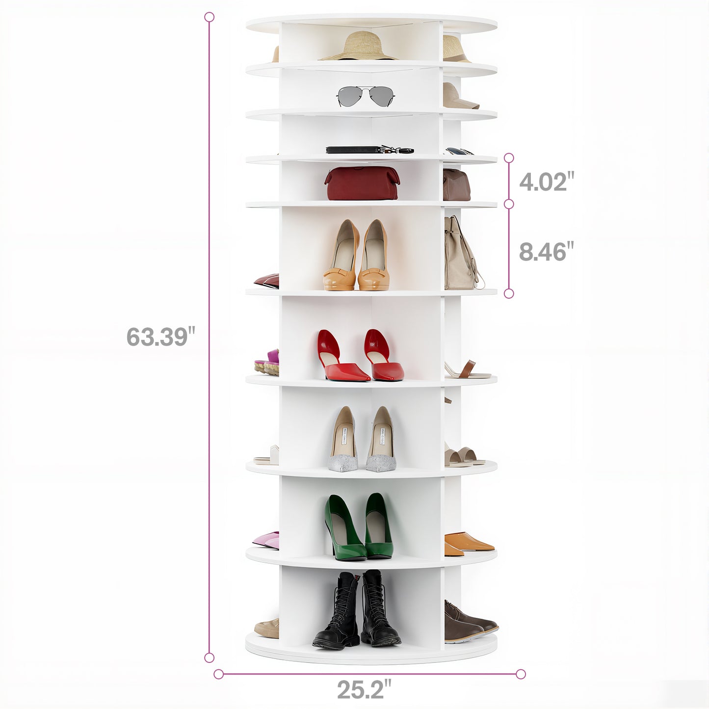 Giein Rotating Shoe Rack Tower 360°, 9-Tier Rotating Storage Tower Fits 36 Pairs of Shoes, Lazy Susan Shoe Organizer for Entryway, Closet (25.2x25.2x63.4 in)