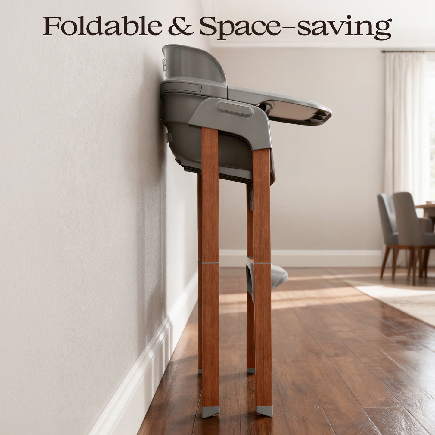 Family Baby Feeding Chair Foldable Convertible High Chair with Harness, Easy Clean Metal Frame, Removable Tray Gray