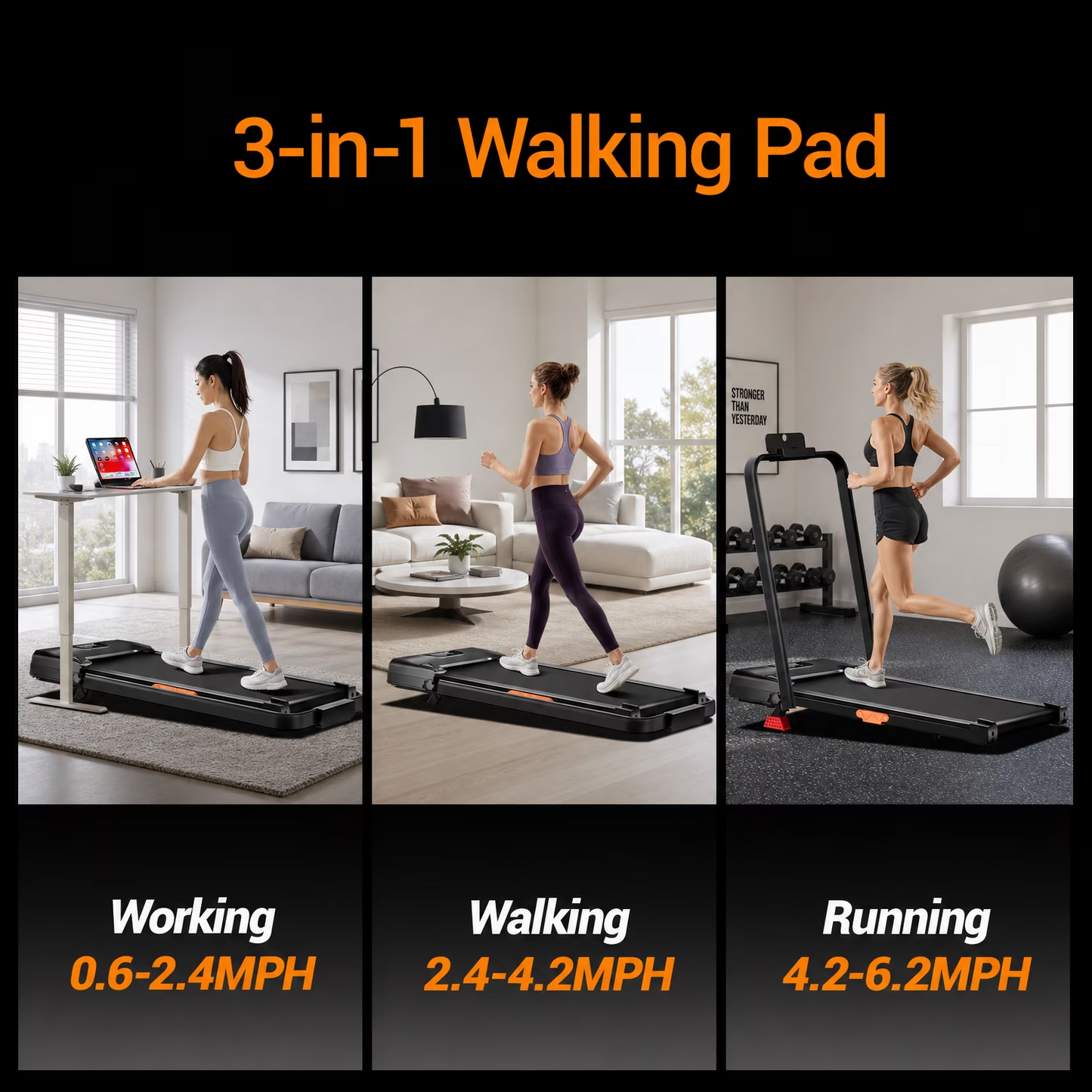 4-in-1 Foldable Walking Pad with 10% Incline, 2.5 HP Under Desk Treadmill for Home Office, 300 lb Capacity