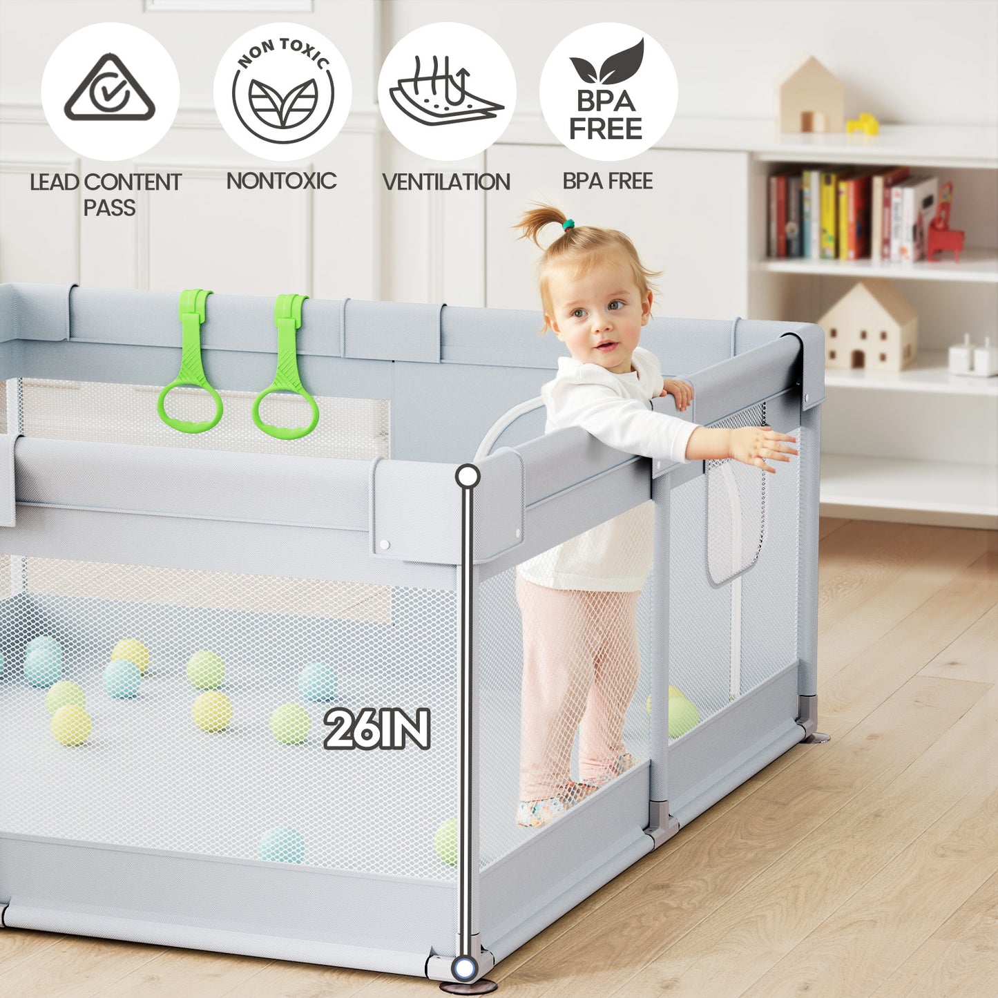 47x47inch Spacious Baby Playpen Playpen for Babies and Toddlers Play Yard for Apartment Indoor Extra Large Baby Activity Center Gray