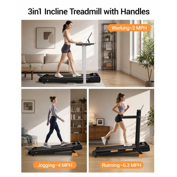 4-in-1 Foldable Walking Pad Treadmill with 16% Incline, 2.5HP Quiet Motor, Handles & 330 LB Capacity - Ideal for Home & Office Use