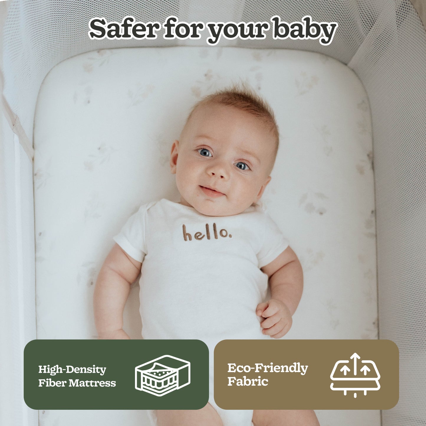 Baby Bassinets with wheels & high-density cotton fiber mattress Height Adjustable Baby Crib for Infants, Beige