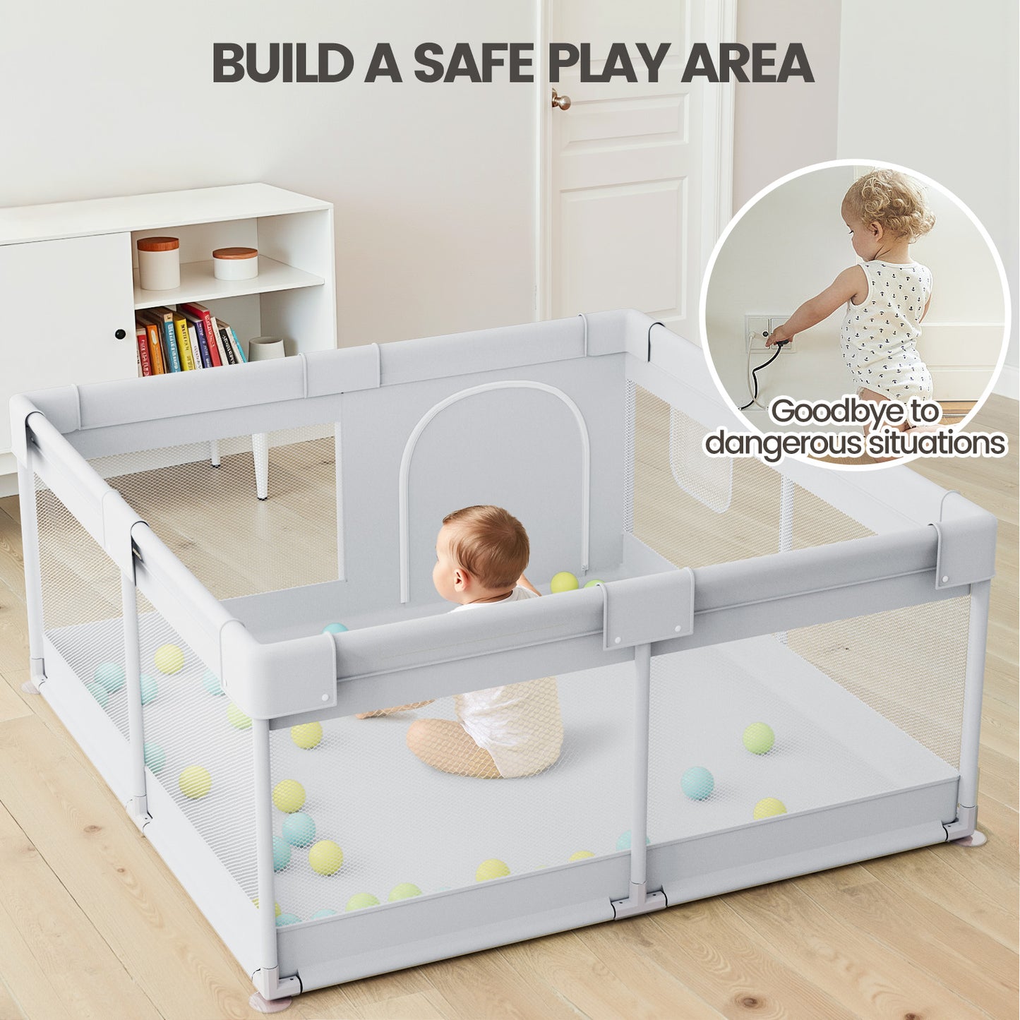 47x47inch Spacious Baby Playpen Playpen for Babies and Toddlers Play Yard for Apartment Indoor Extra Large Baby Activity Center Gray