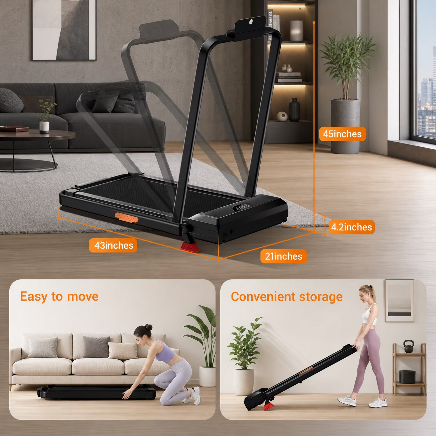 4-in-1 Foldable Walking Pad with 10% Incline, 2.5 HP Under Desk Treadmill for Home Office, 300 lb Capacity