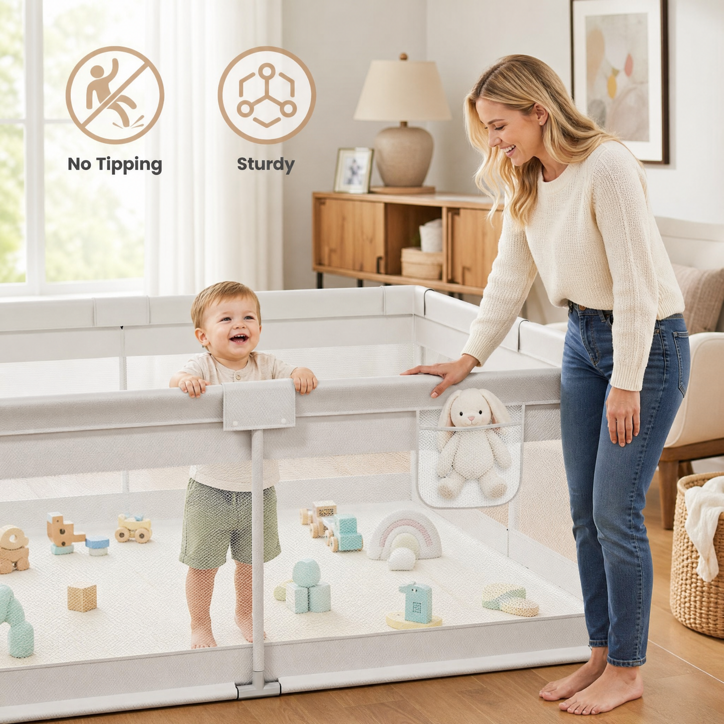 Extra Large Baby Playpen 59x59 Play Pen for Babies and Toddlers Kids Safe Play Yard Baby Fence with Door Gary