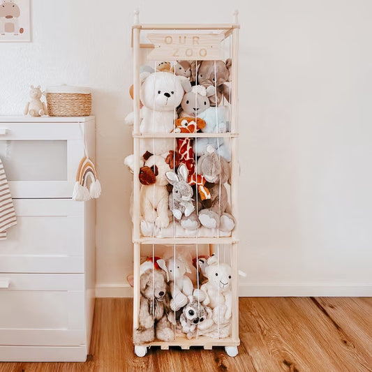 Fodoss Wooden Stuffed Animal Organizer – Zoo-Themed Storage for Plush Toys, Kids’ Room, Nursery, Playroom, Space-Saving Toy Holder