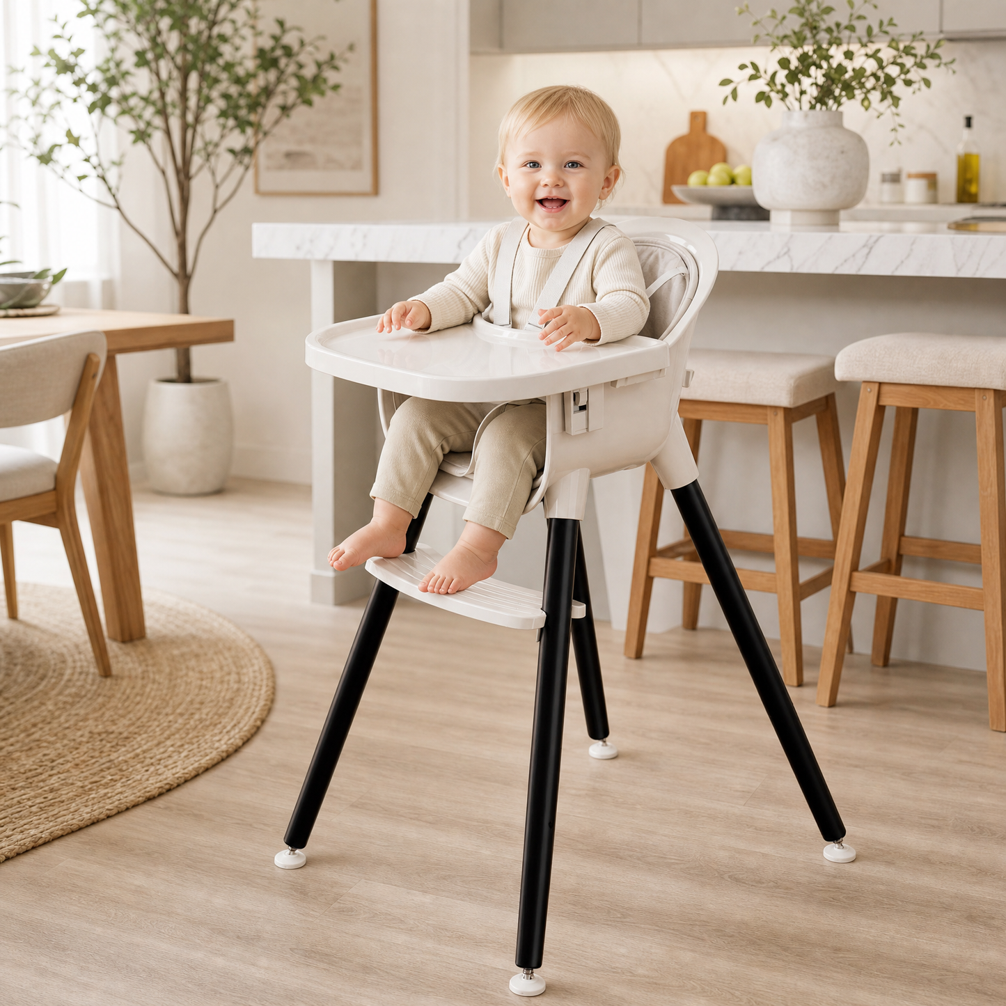 3-in-1 Wooden High Chair for Babies and Toddlers Easy Clean Baby Feeding Chair with Sponge Cushion Black