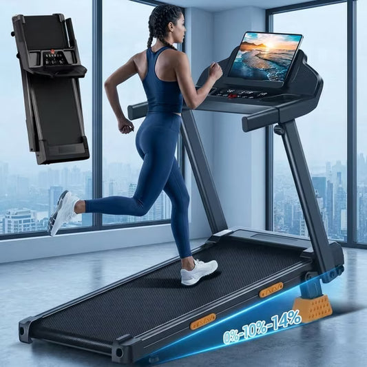 Portable 15% Incline Folding Treadmill for Home, 3.0HP Motor, 400LB Capacity, Walking Pad with Handrails & 3 LED Displays