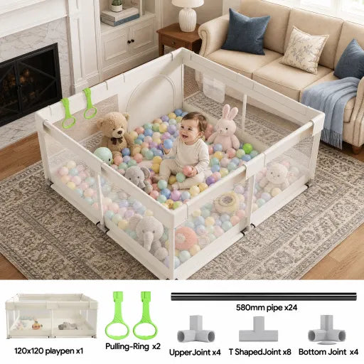 47x47inch Spacious Baby Playpen Playpen for Babies and Toddlers Play Yard for Apartment Indoor Extra Large Baby Activity Center Beige