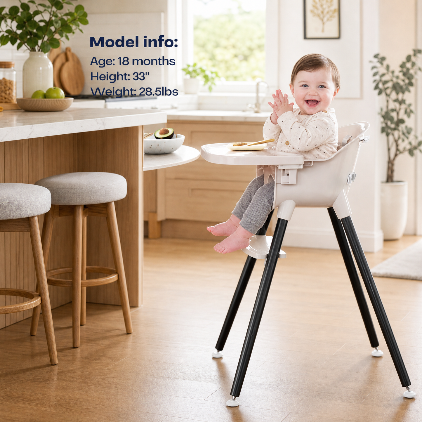 3-in-1 Wooden High Chair for Babies and Toddlers Easy Clean Baby Feeding Chair with Sponge Cushion Black
