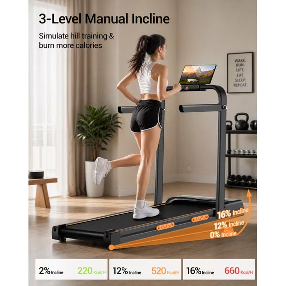 4-in-1 Foldable Walking Pad Treadmill with 16% Incline, 2.5HP Quiet Motor, Handles & 330 LB Capacity - Ideal for Home & Office Use