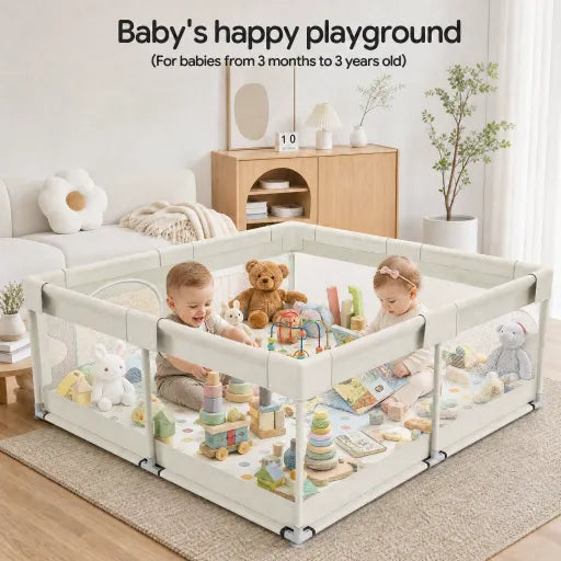 47x47inch Spacious Baby Playpen Playpen for Babies and Toddlers Play Yard for Apartment Indoor Extra Large Baby Activity Center Beige