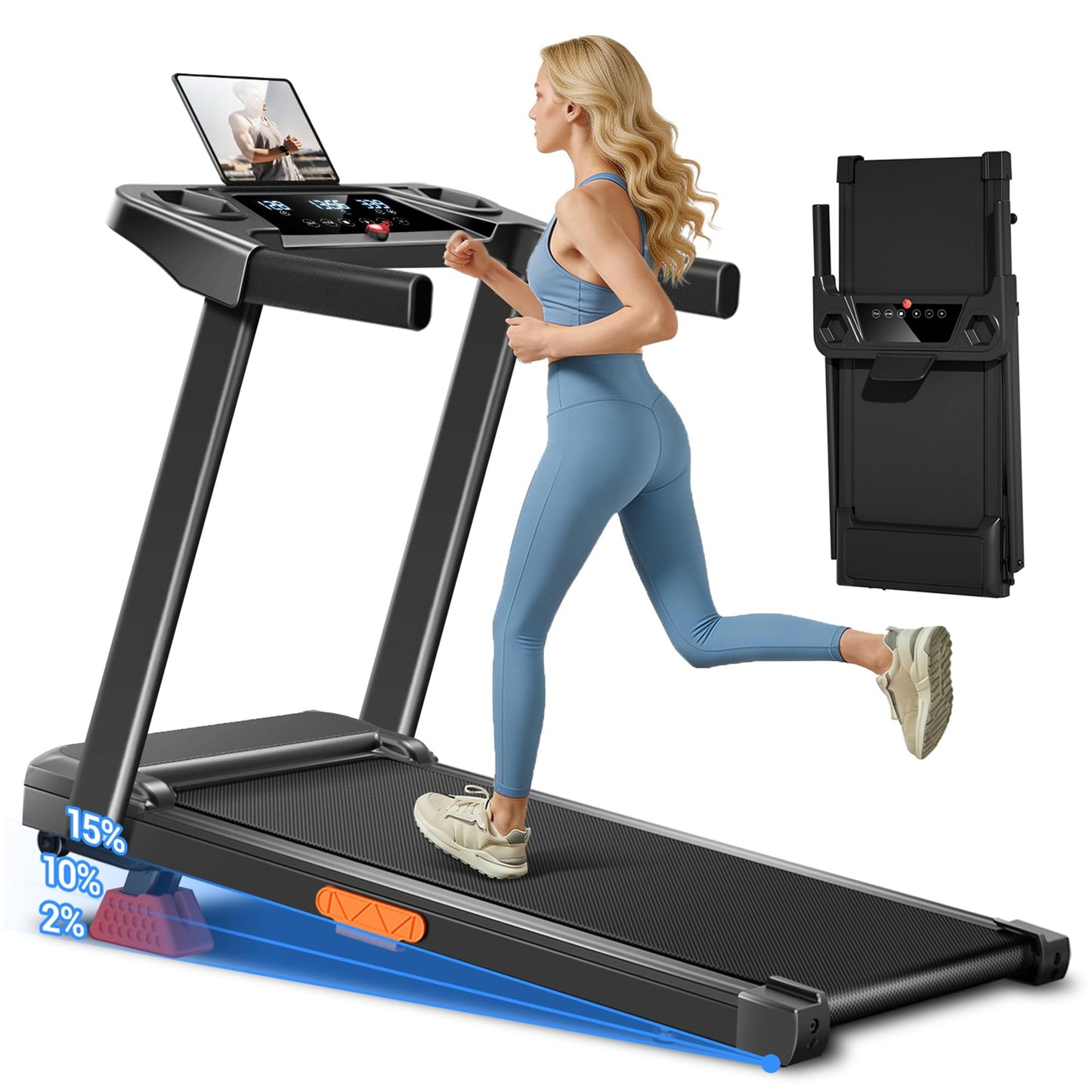 20-Level Auto Incline Fitness Treadmill, 4.0HP Brushless Motor, Pulse Sensors, Max Speed 8.0 MPH, 400 LBS Capacity, Auto Folding for Home