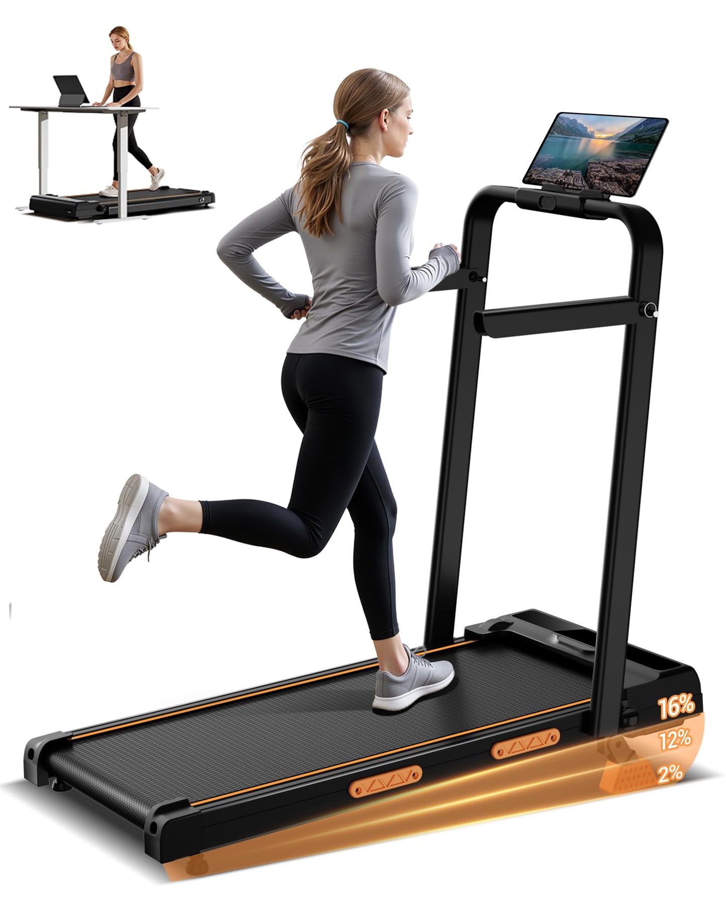 4-in-1 Foldable Walking Pad Treadmill with 16% Incline, 2.5HP Quiet Motor, Handles & 330 LB Capacity - Ideal for Home & Office Use