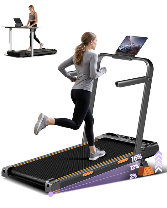 16% Incline Walking Pad Treadmill, 4-in-1 Foldable Under Desk Treadmill with Handles, 2.5 HP Quiet Motor, 330 LB Capacity