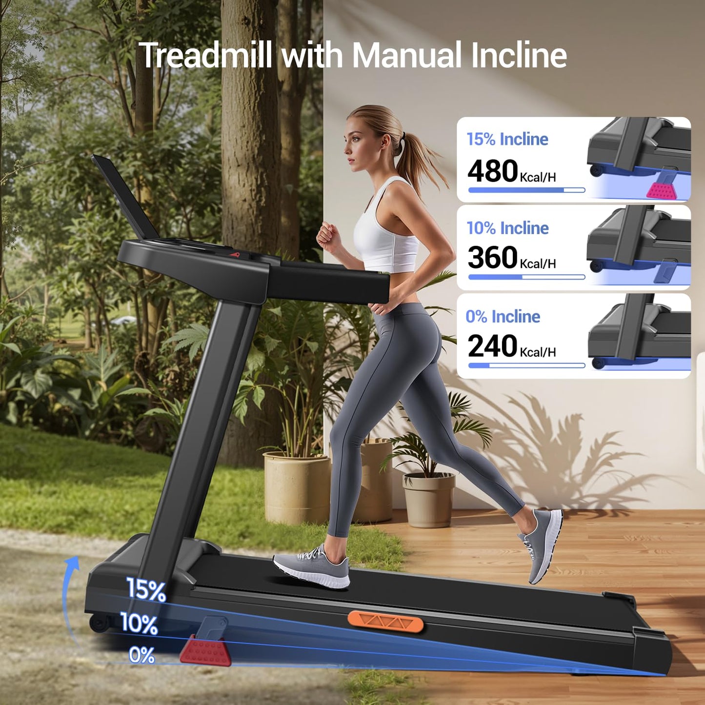 20-Level Auto Incline Fitness Treadmill, 4.0HP Brushless Motor, Pulse Sensors, Max Speed 8.0 MPH, 400 LBS Capacity, Auto Folding for Home