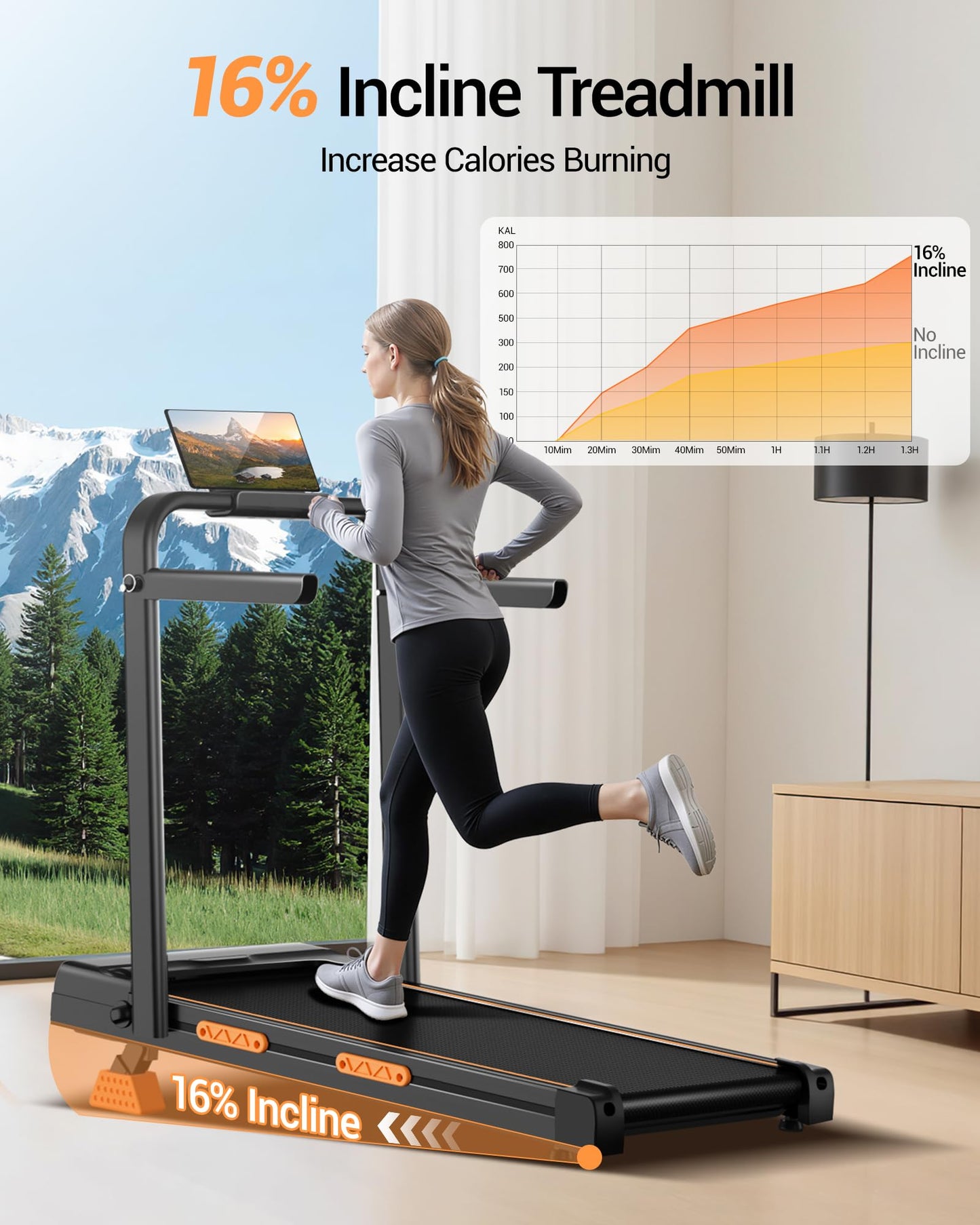 4-in-1 Foldable Walking Pad Treadmill with 16% Incline, 2.5HP Quiet Motor, Handles & 330 LB Capacity - Ideal for Home & Office Use