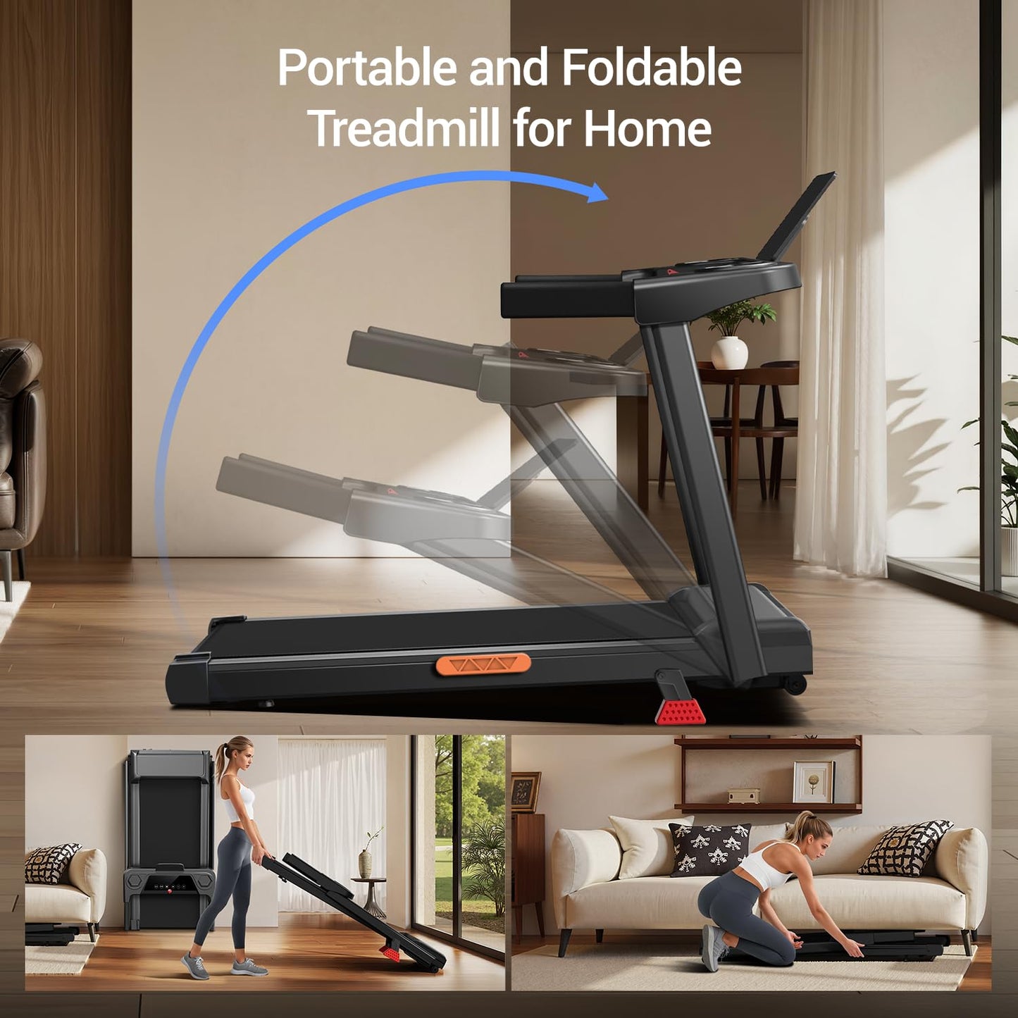 20-Level Auto Incline Fitness Treadmill, 4.0HP Brushless Motor, Pulse Sensors, Max Speed 8.0 MPH, 400 LBS Capacity, Auto Folding for Home
