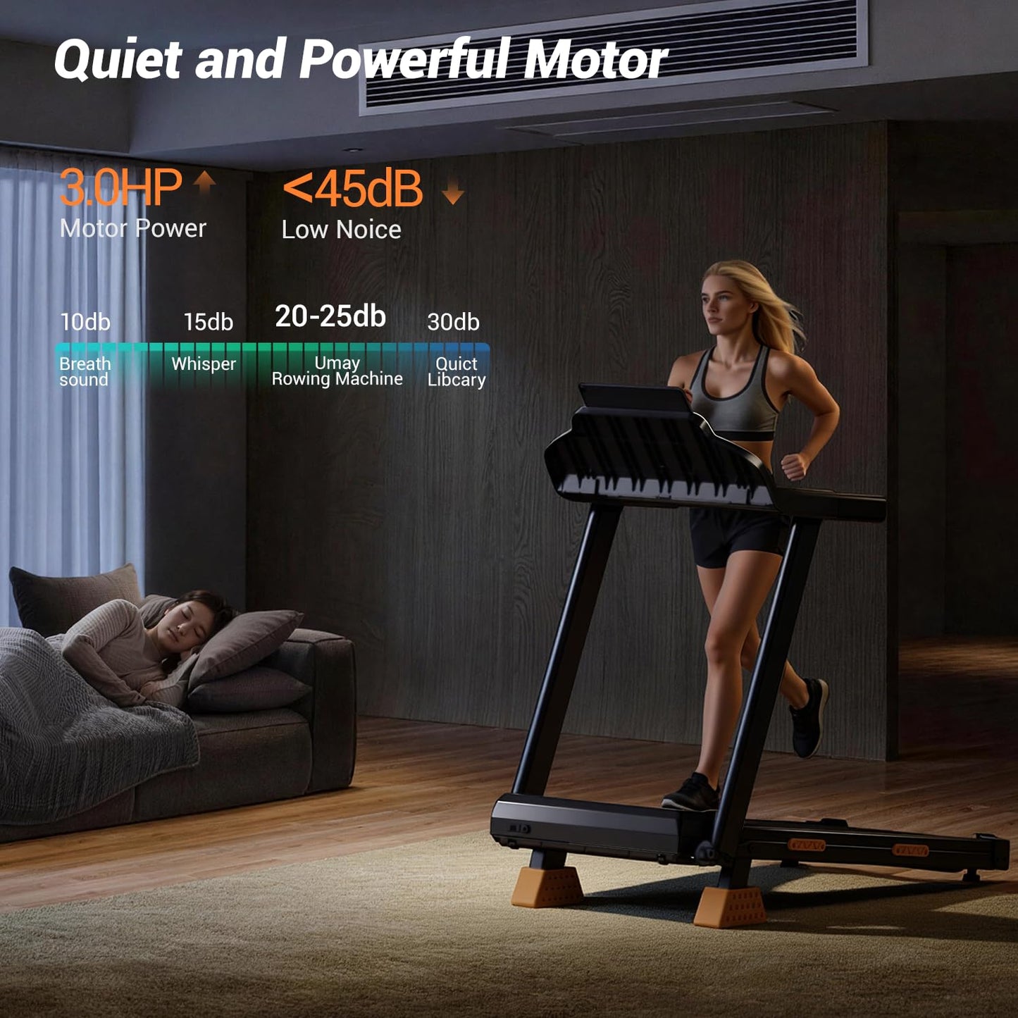 Portable 15% Incline Folding Treadmill for Home, 3.0HP Motor, 400LB Capacity, Walking Pad with Handrails & 3 LED Displays