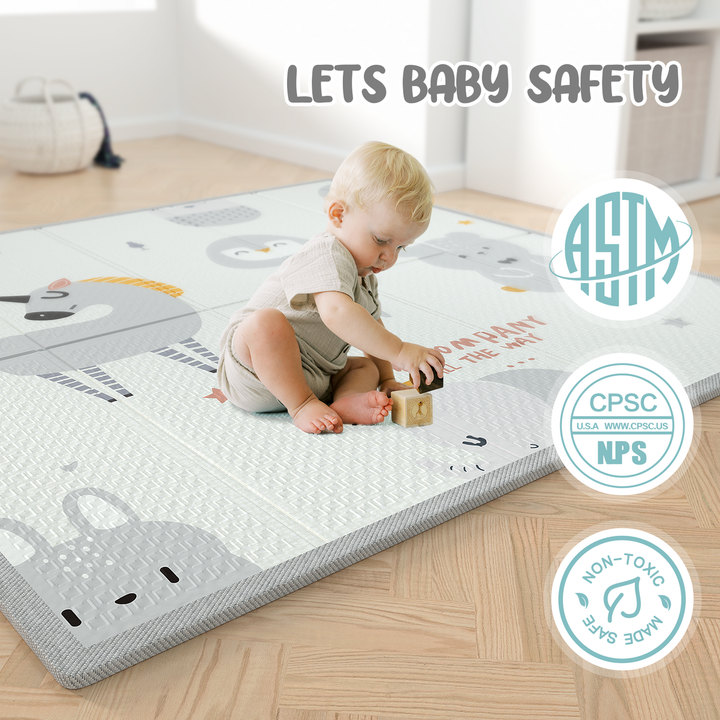 47x47inch Unicorn Baby Playpen with Mat Play Yard for Babies and Toddlers Baby Playard Indoor Beige
