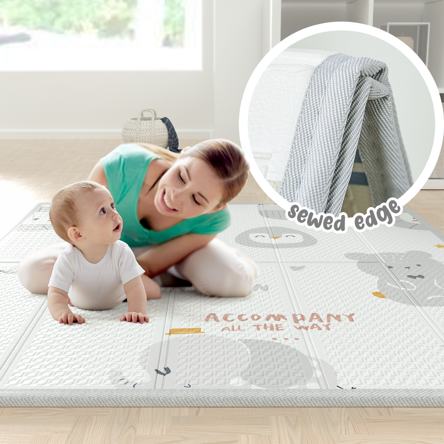 47x47inch Unicorn Baby Playpen with Mat Play Yard for Babies and Toddlers Baby Playard Indoor Beige